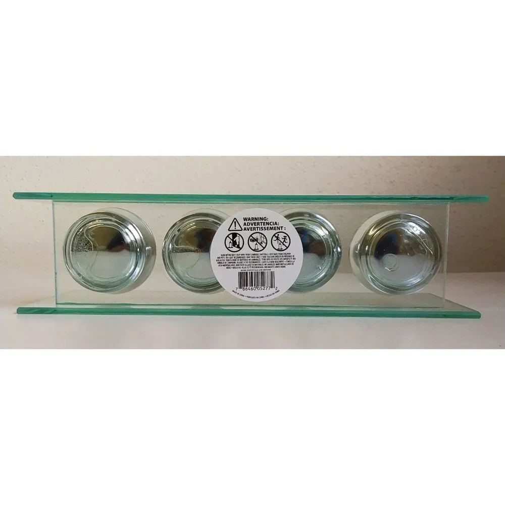 Silver & Glass 4 Tea Light Holder & FREE Honey Scented Tea lights